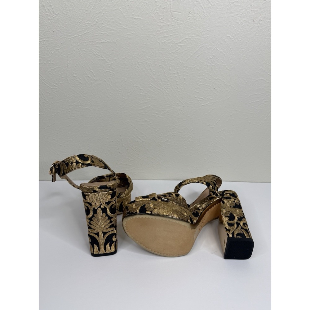 Tory Burch Loretta 115mm Platform Embroidered Black Gold  7 Brocade Fabric - Picture 9 of 12